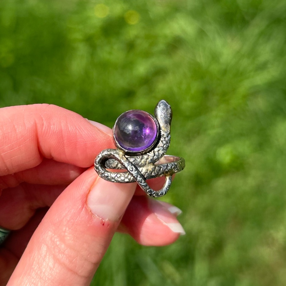 Amethyst and Snake Sterling Silver Ring